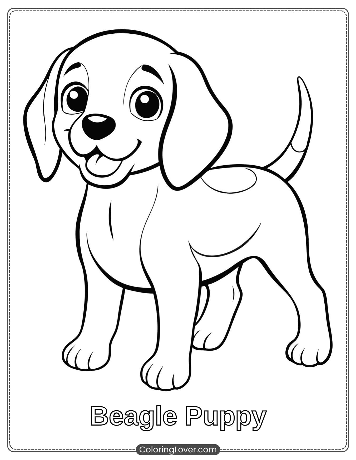 Beagle puppy smiling coloring sheet for kids