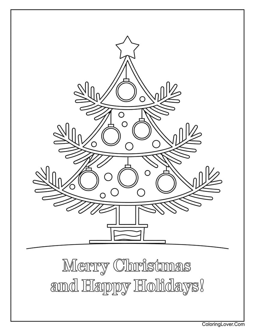 Christmas tree with Merry Christmas message coloring page