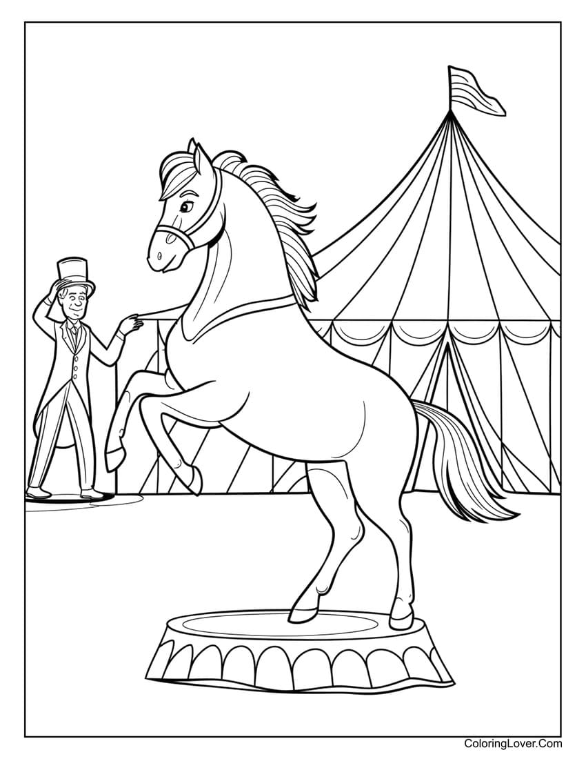 Circus horse performing with trainer