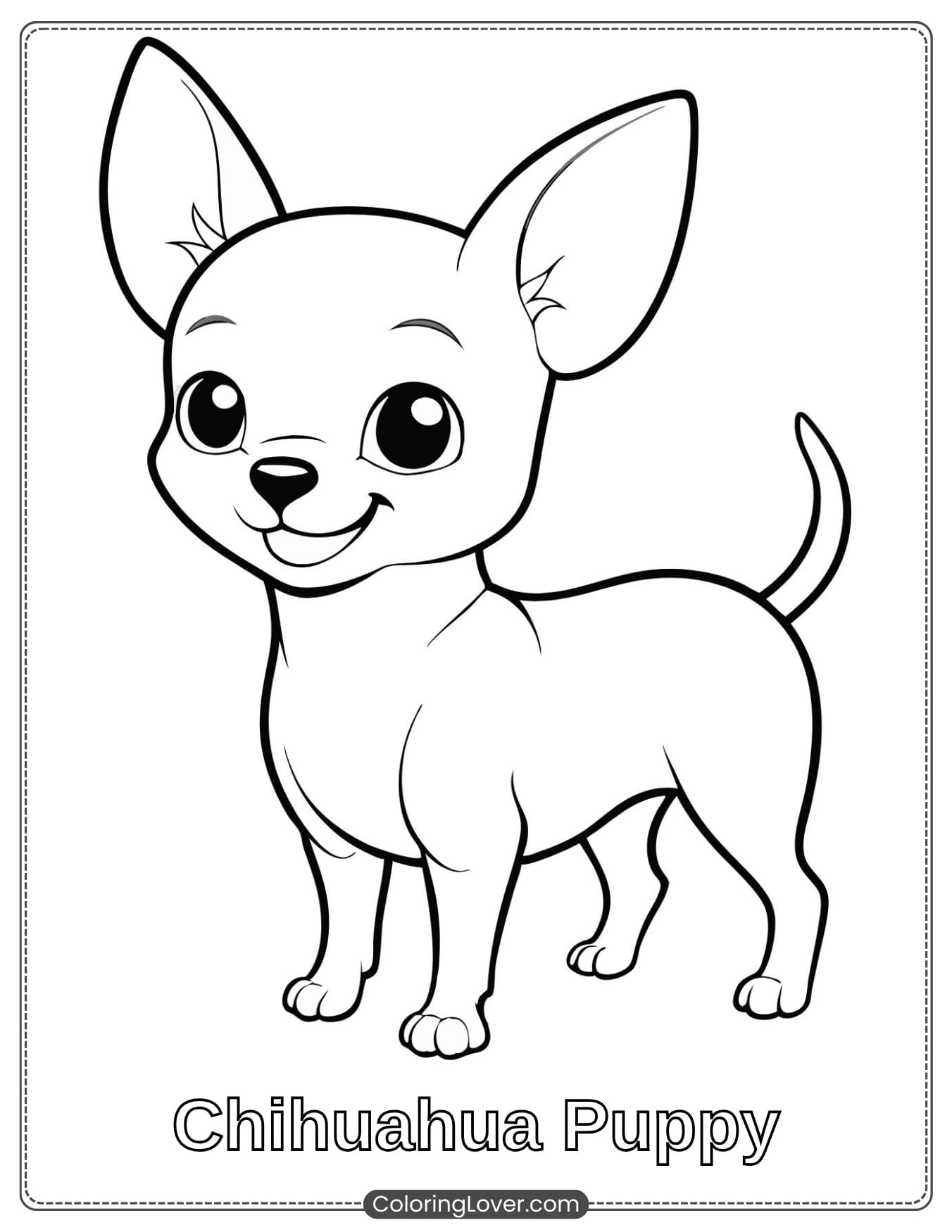 Cute Chihuahua puppy coloring sheet for kids