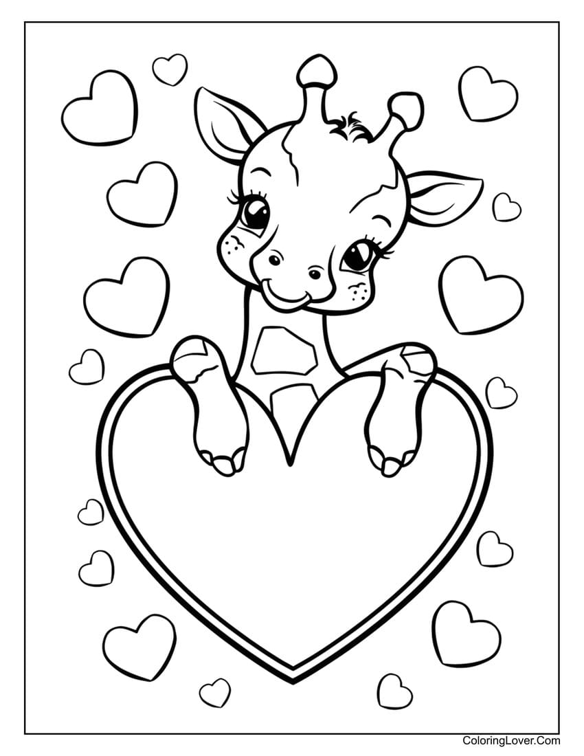 Cute giraffe in heart coloring sheet