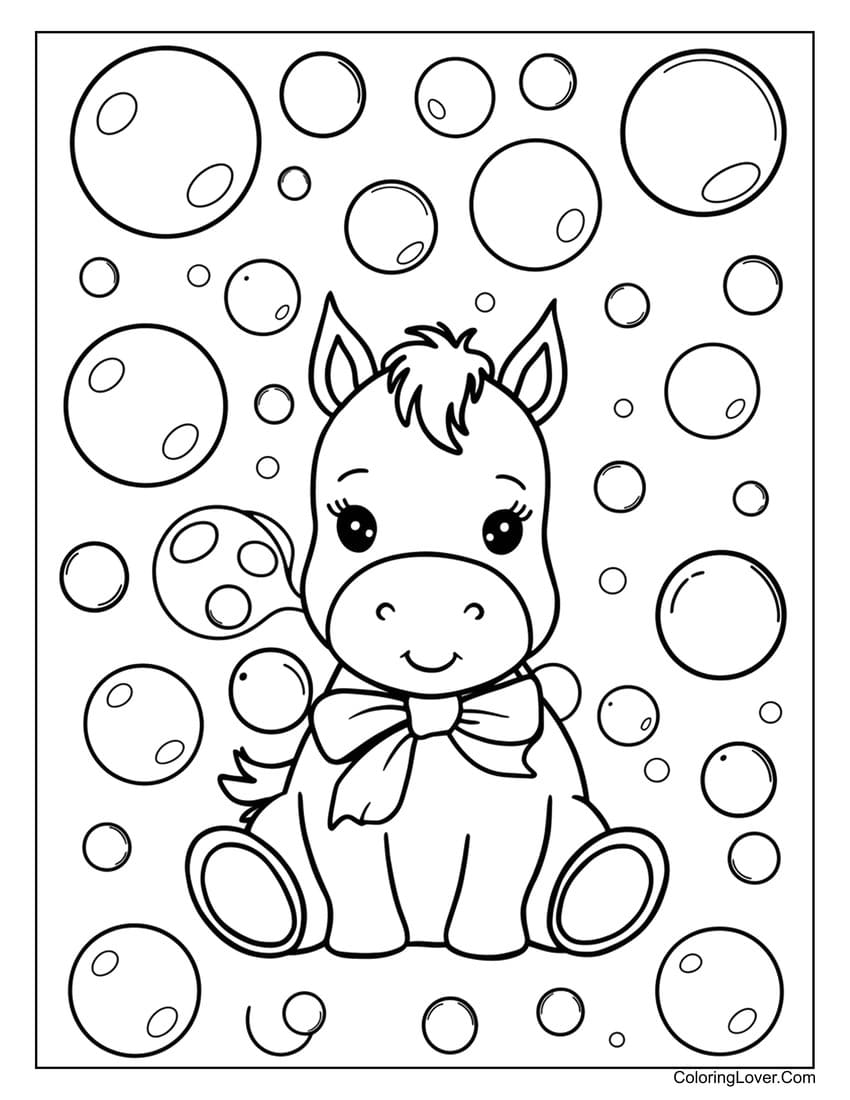 Cute horse with bubbles coloring page