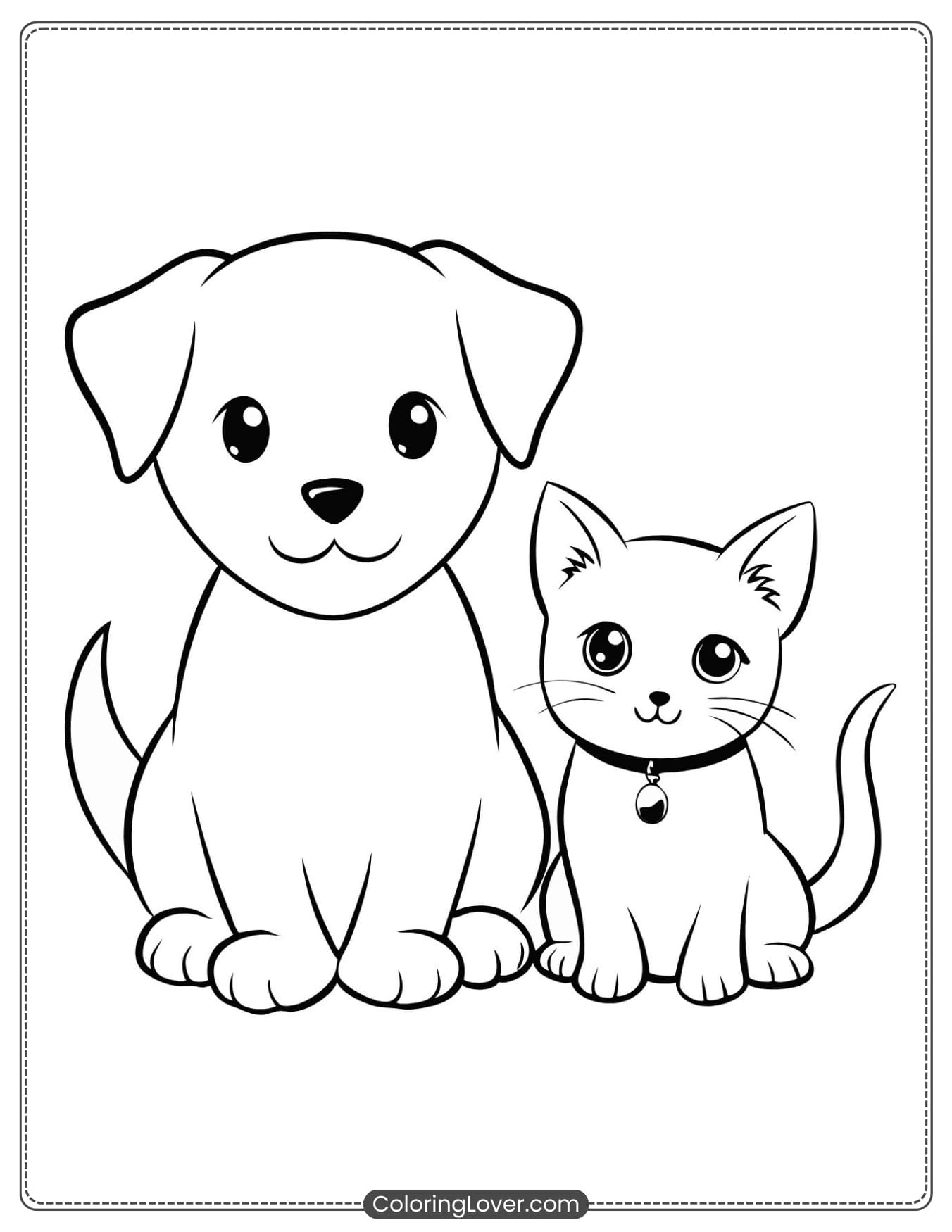Cute puppy and kitten sitting together