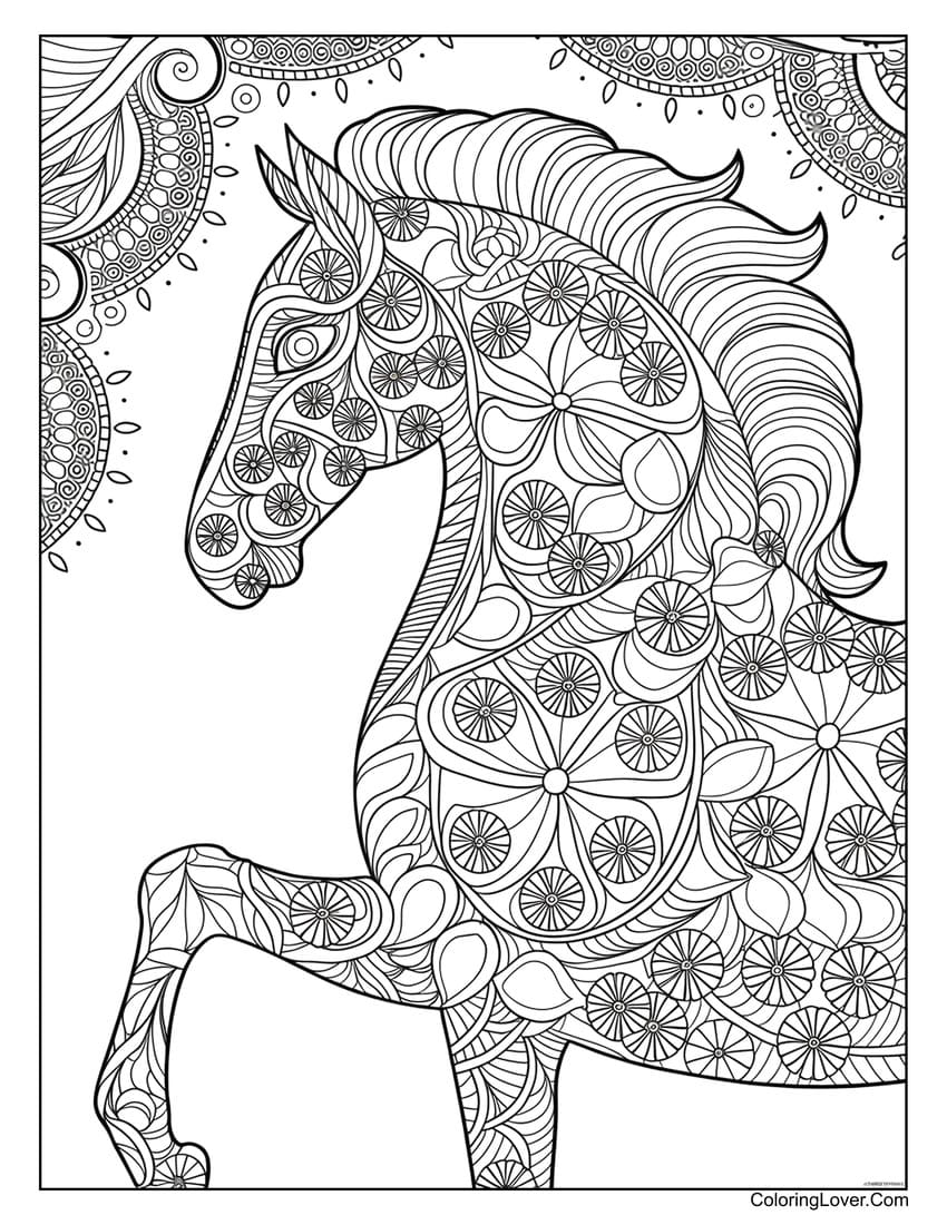 Detailed horse with floral patterns