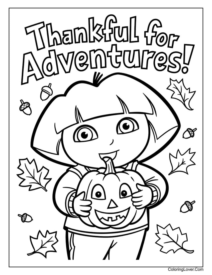Dora thankful for adventures coloring page
