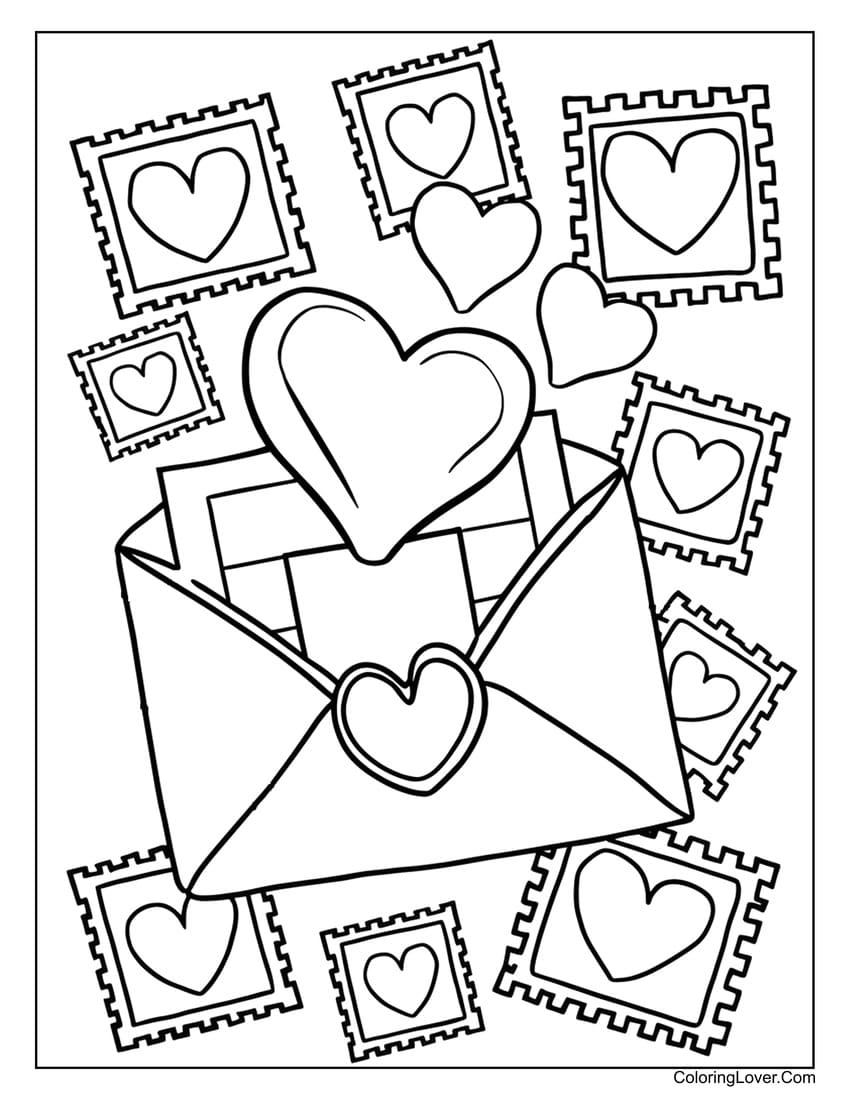 Envelope with heart stamps