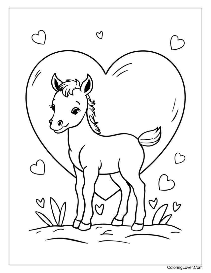 Foal standing in front of heart