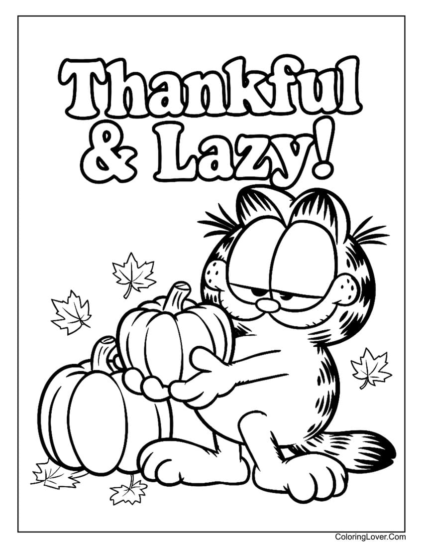 Garfield thankful and lazy coloring page