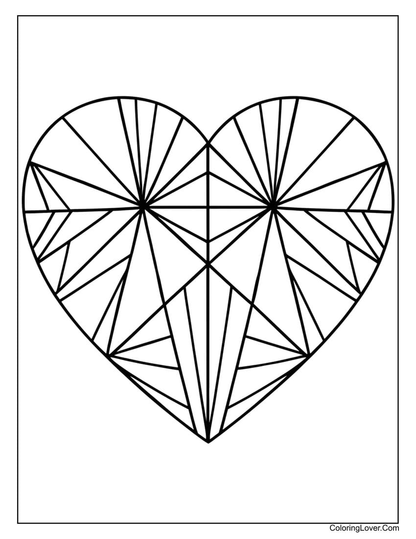Geometric heart with bold lines and abstract triangles