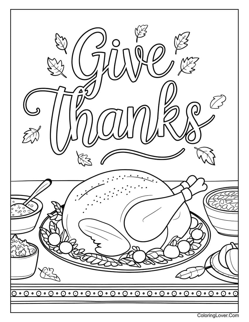 Give thanks thanksgiving turkey coloring page