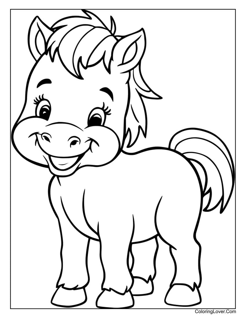 Happy baby horse smiling coloring page