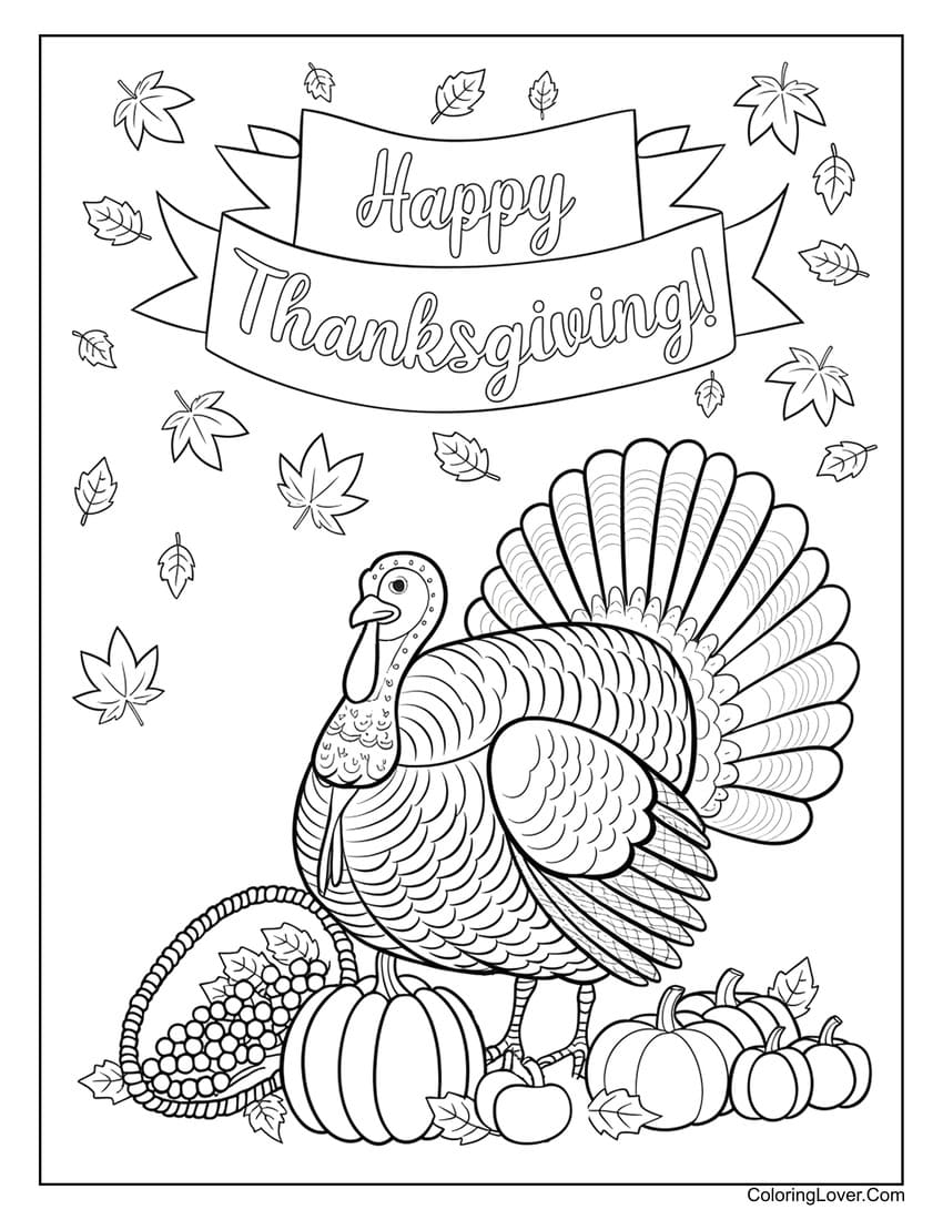 Happy thanksgiving turkey coloring page