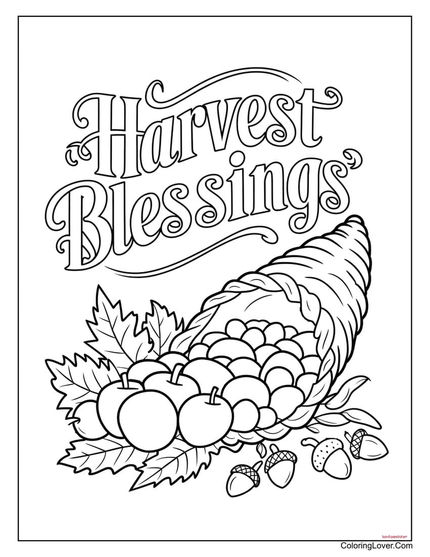 Harvest blessings cornucopia coloring page