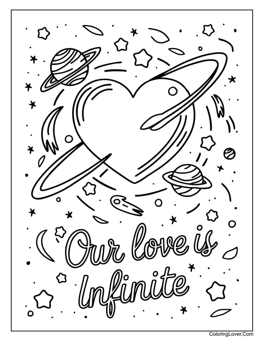 Heart in space with "our love is infinite" quote