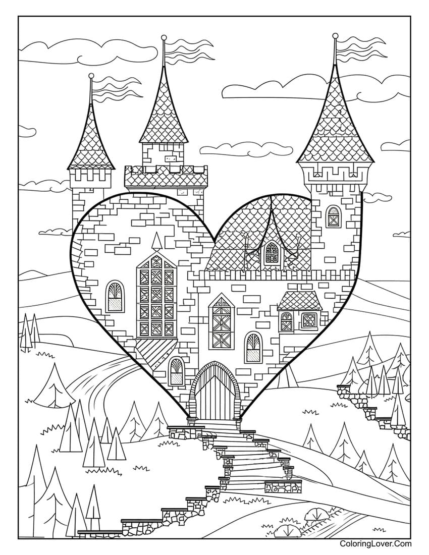 Heart-shaped castle with fantasy towers