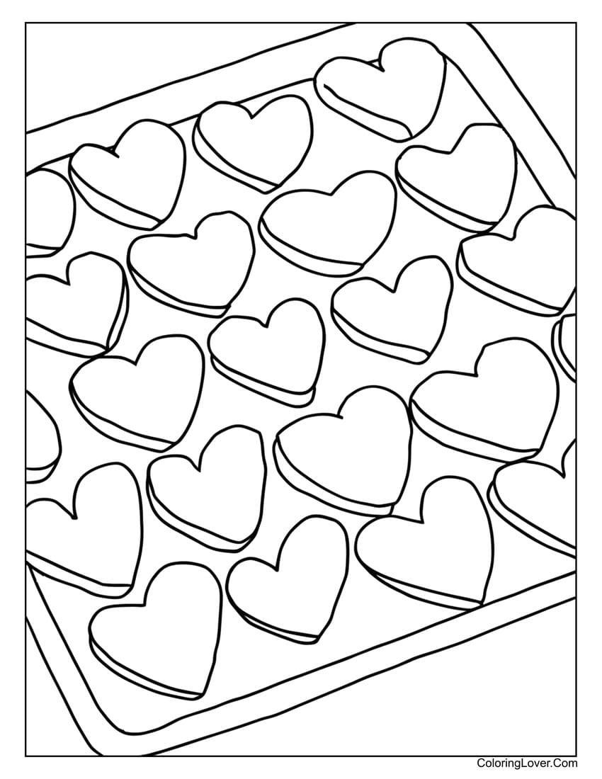 Heart-shaped cookies on a baking tray coloring page
