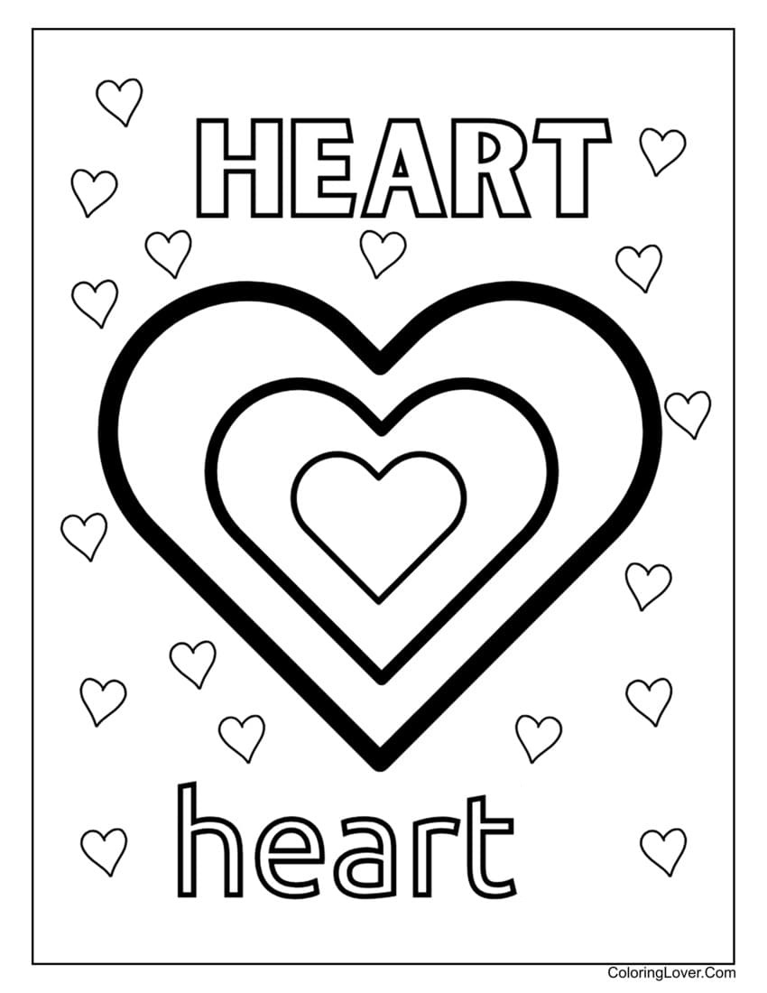 Heart Themed Coloring Page With Text