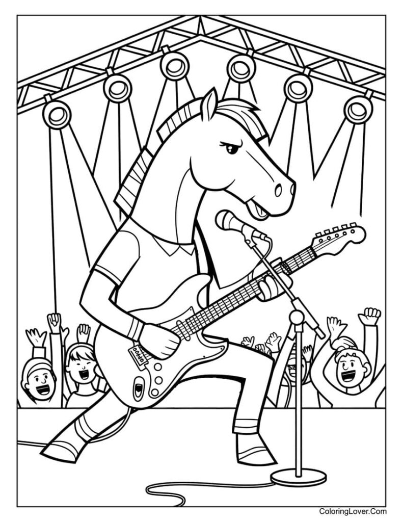 Horse playing guitar on stage