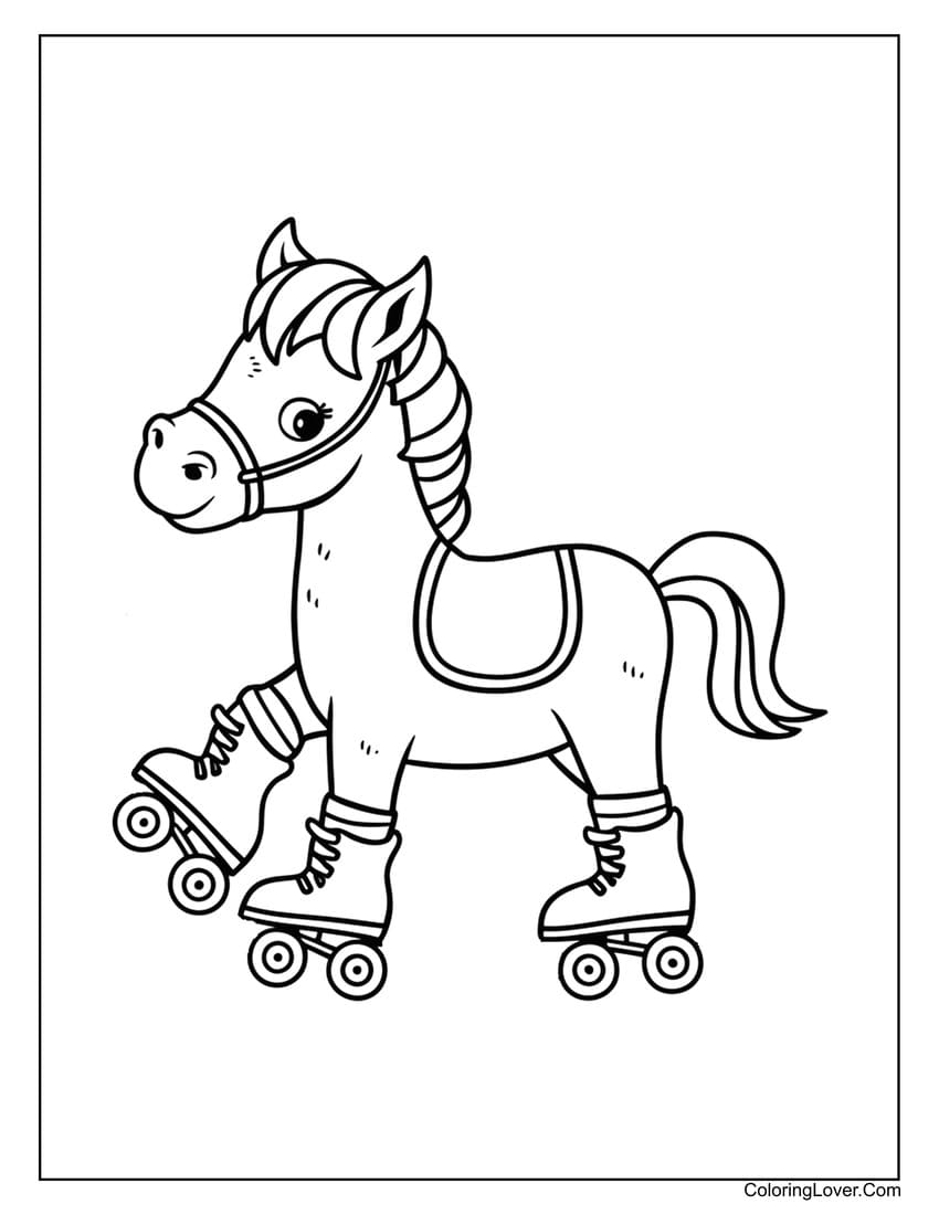 Horse roller skating coloring page
