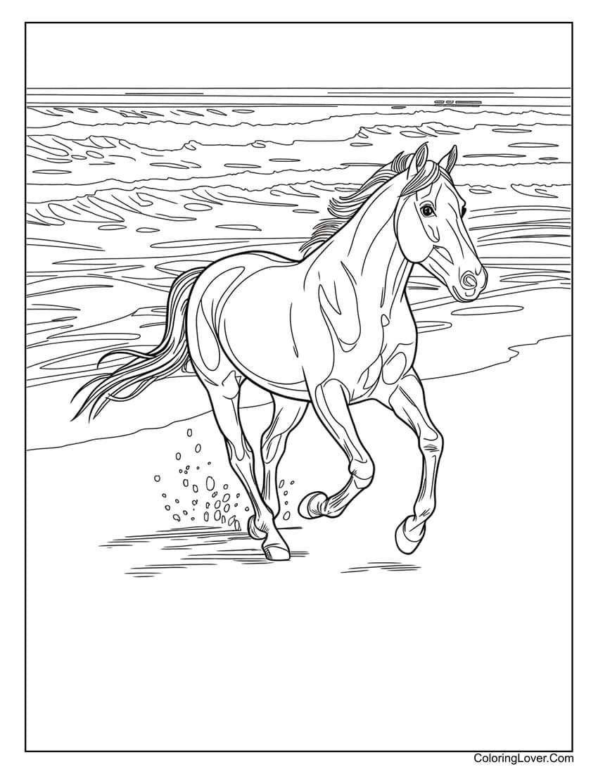 Horse running along the beach