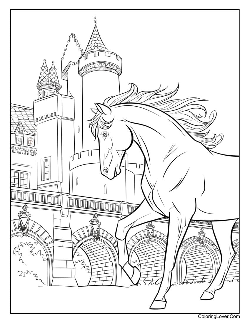 Horse-Walking-In-Front-Of-Castle