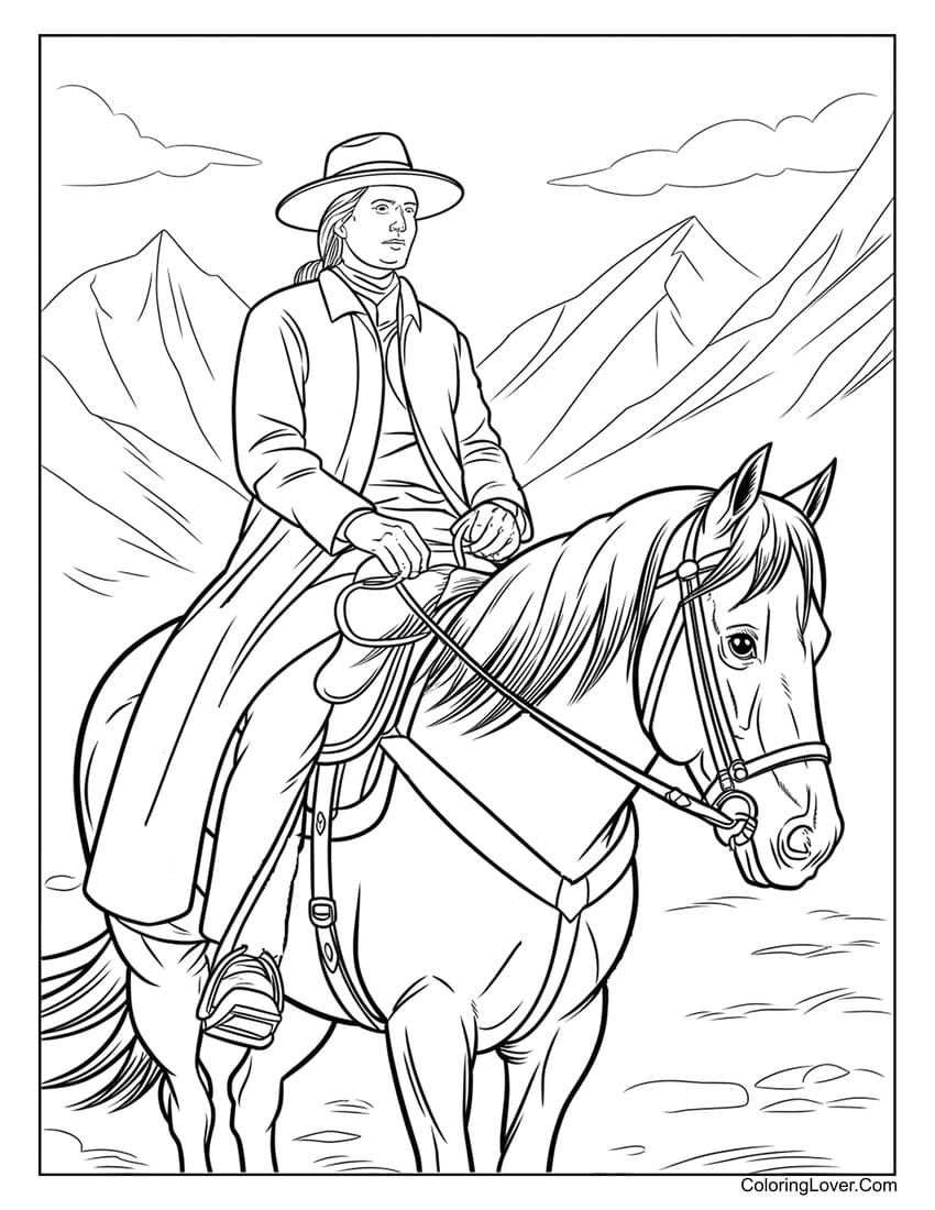 Lone traveler on horseback in mountain scenery