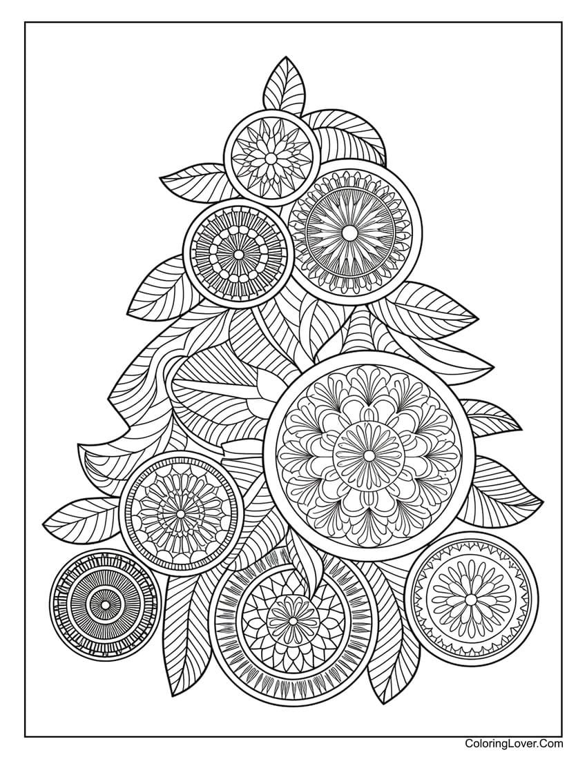 Mandala-inspired Christmas tree coloring page