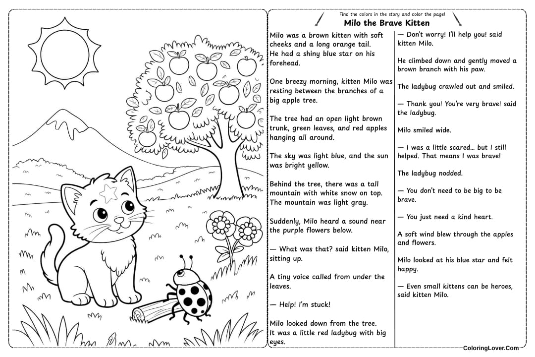 Milo the Brave Kitten Coloring Page