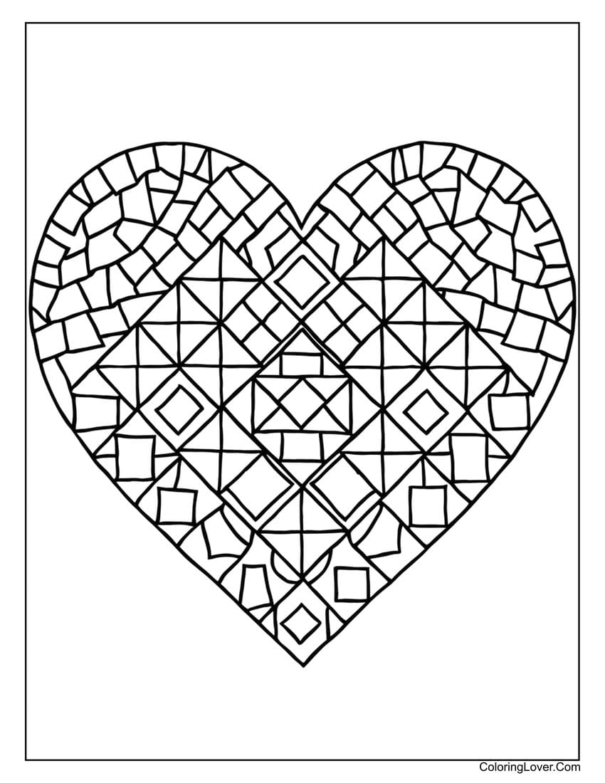 Mosaic heart with geometric patterns