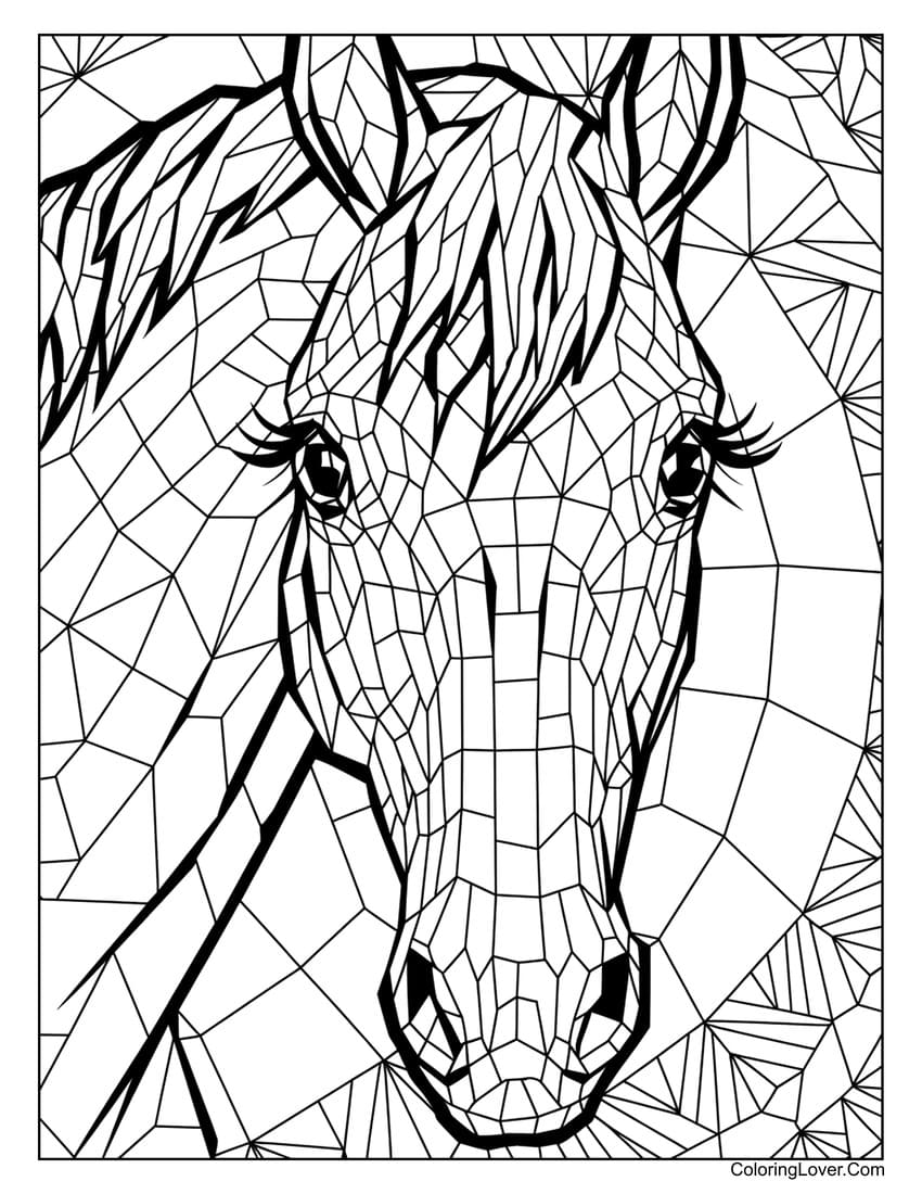 Mosaic style horse face coloring page