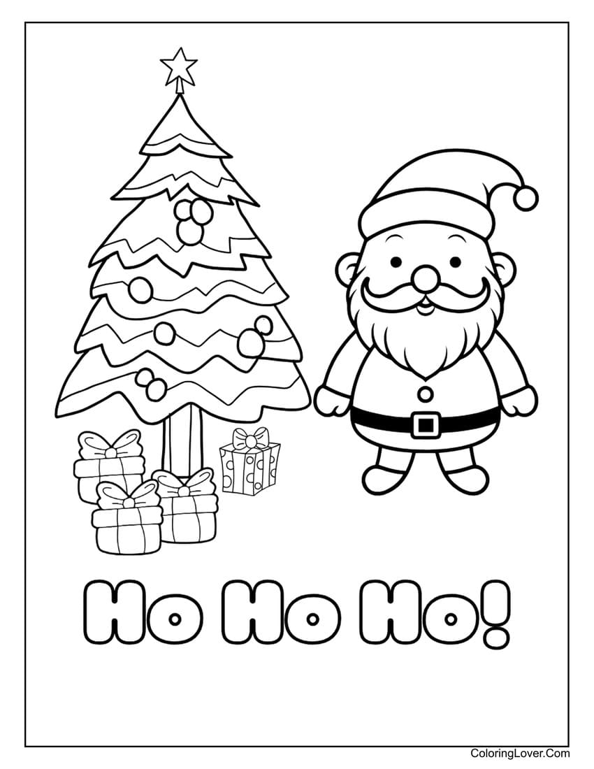Santa Claus and Christmas tree coloring sheet for kids