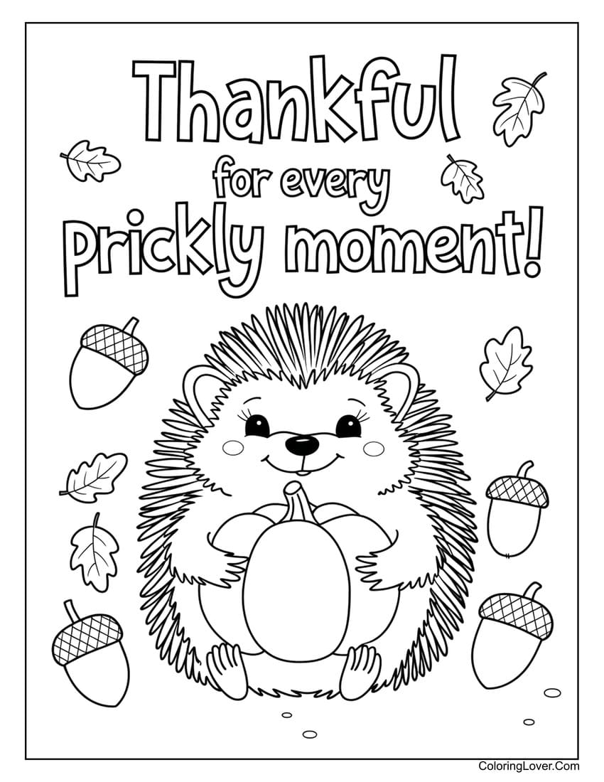 Smiling hedgehog holding a pumpkin