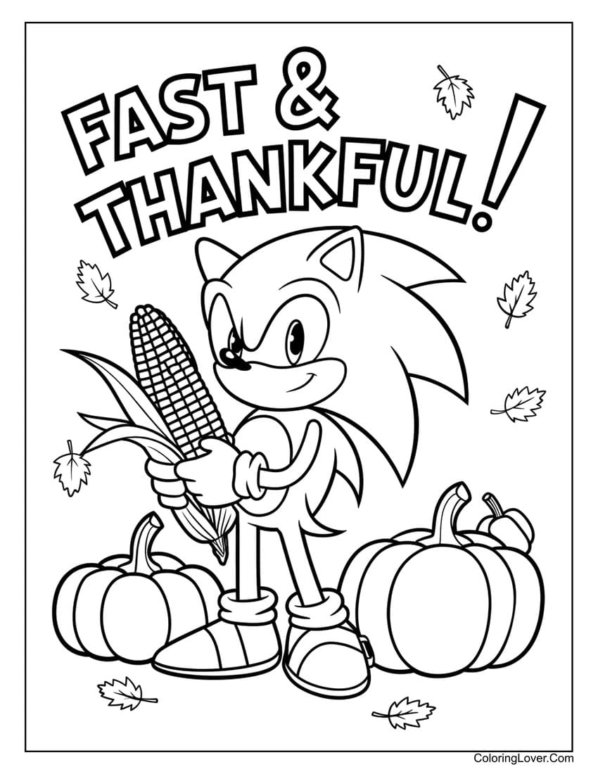 Sonic fast and thankful thanksgiving coloring page