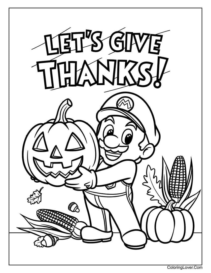 Super mario let’s give thanks coloring page