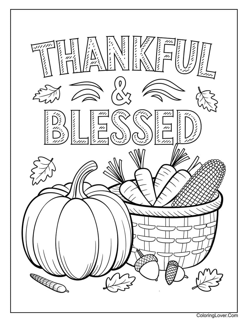 Thankful and blessed thanksgiving coloring page