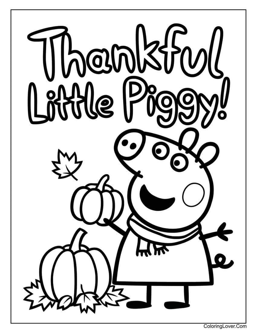 Thankful little piggy thanksgiving coloring page