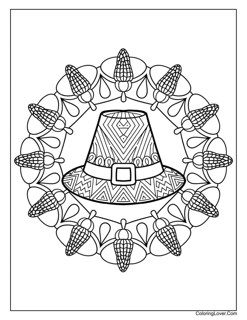 Thanksgiving pilgrim hat wreath coloring page