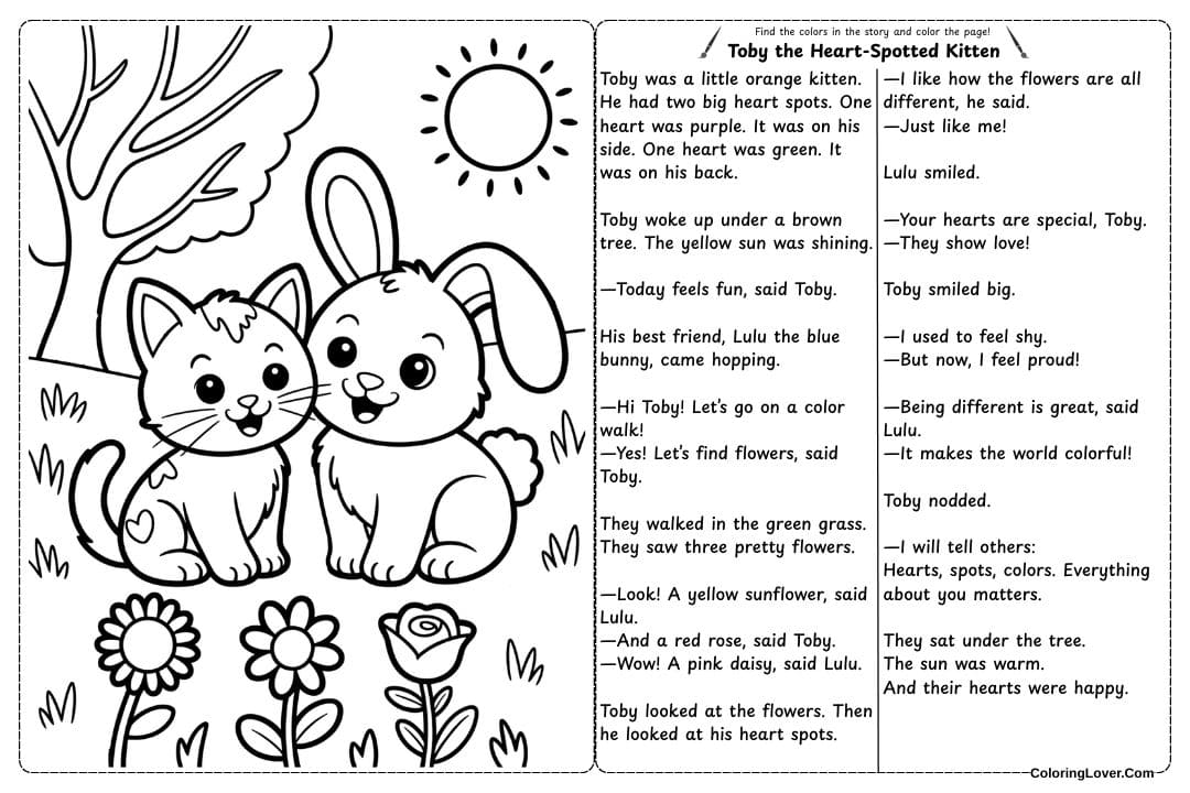Toby the Heart-Spotted Kitten Coloring Page