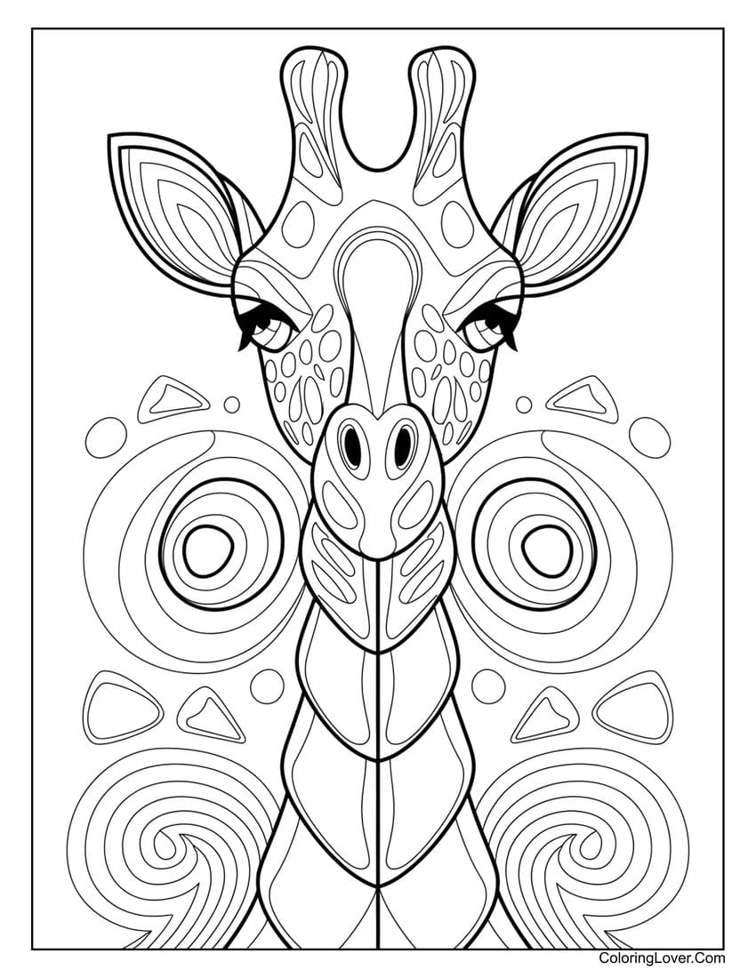 Abstract giraffe with circles coloring page for adults