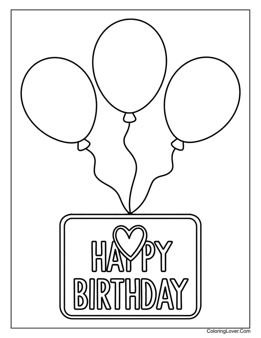 Balloons and happy birthday sign coloring page