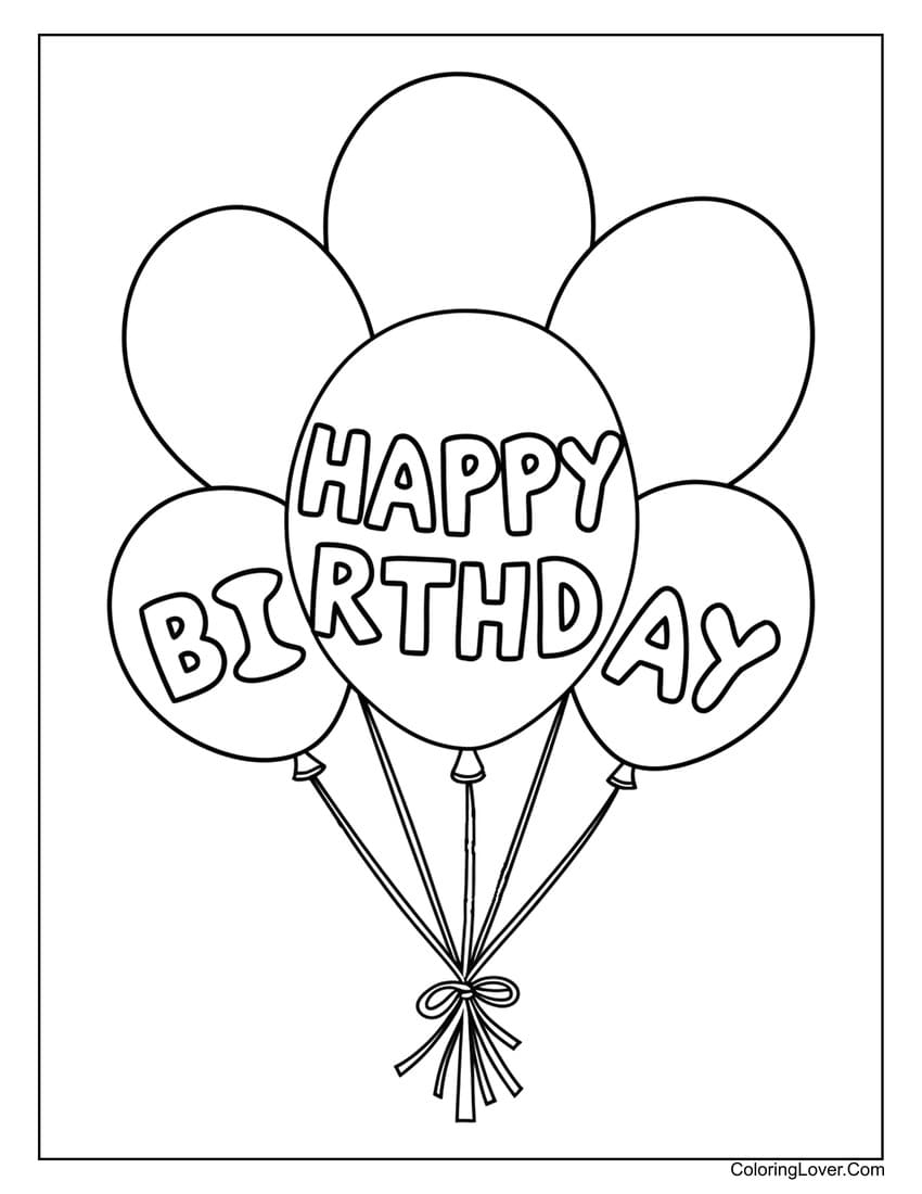 Birthday balloon set happy birthday coloring page
