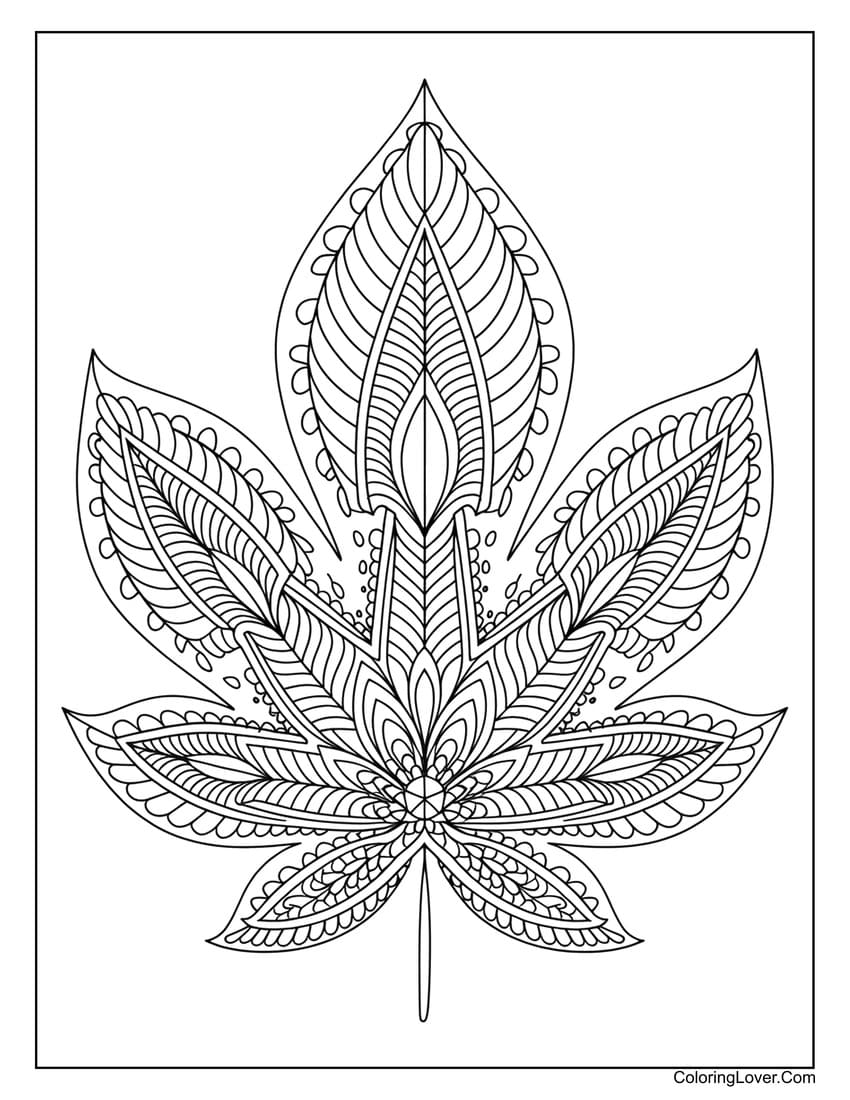 Decorative leaf coloring page with intricate details