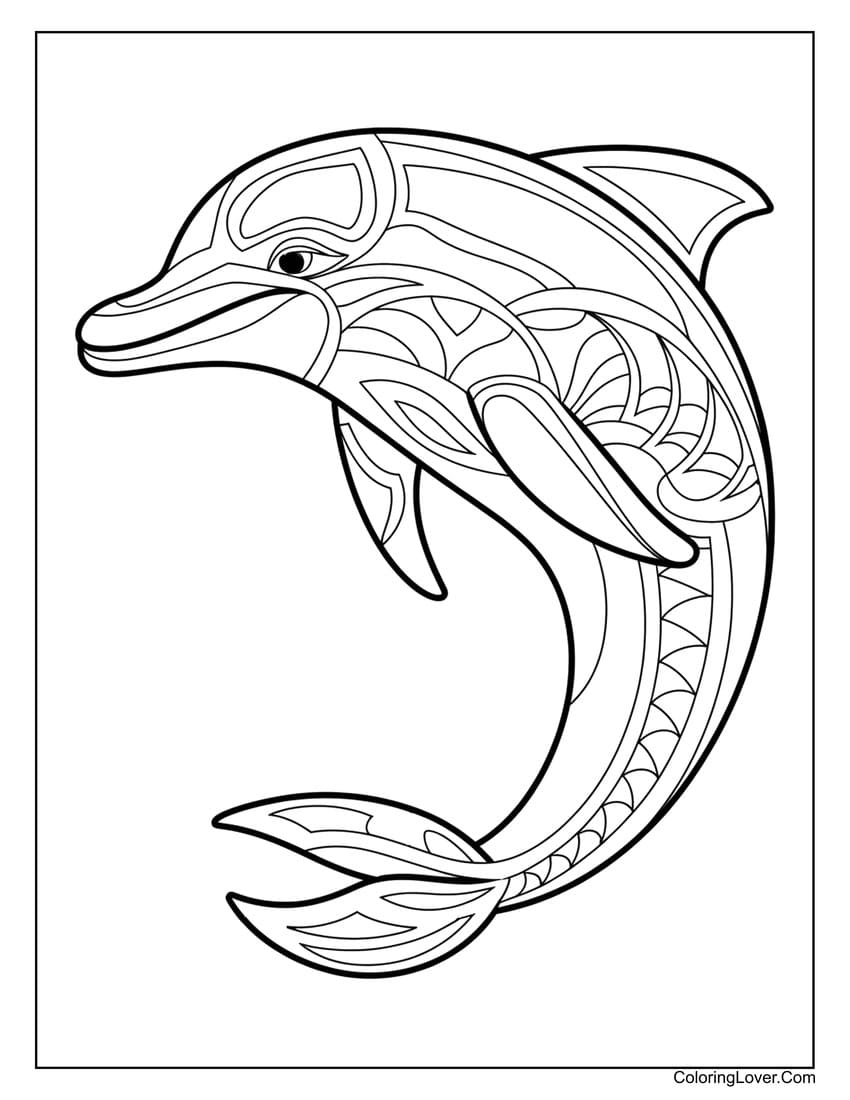 Detailed dolphin coloring page for adults