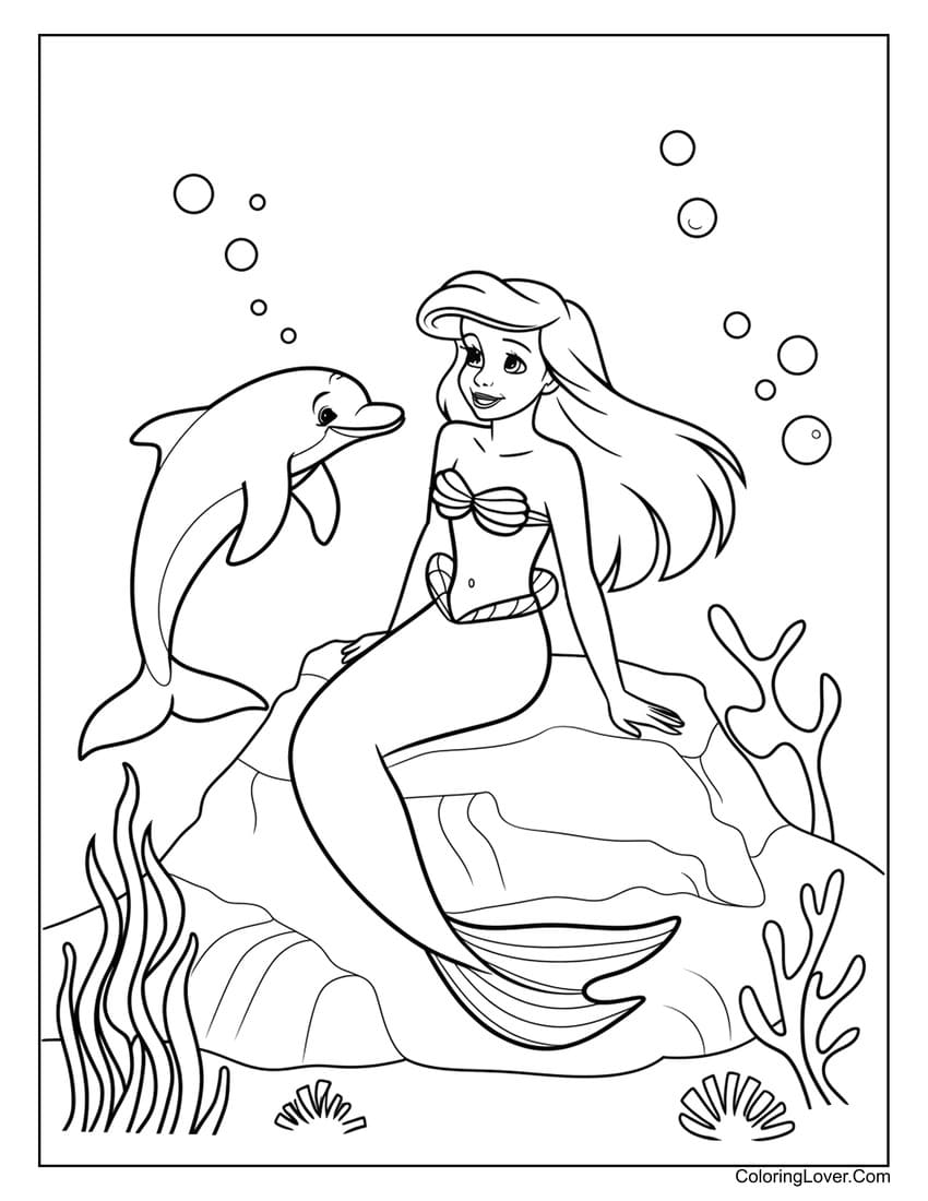 Dolphin and mermaid coloring page for adults