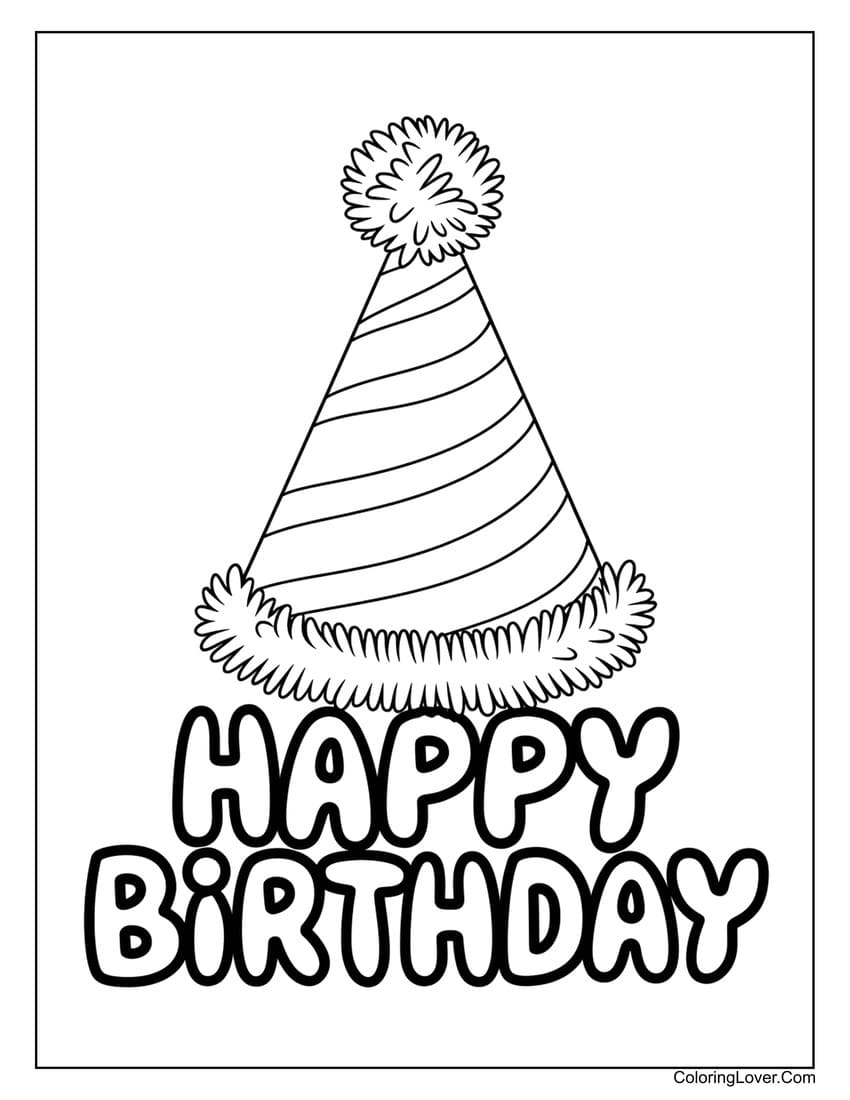 Fun birthday party hat coloring page for kids