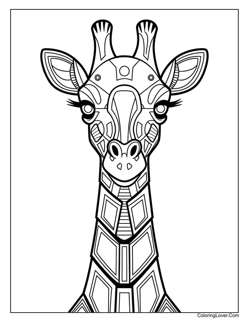 Geometric giraffe head coloring page for adults