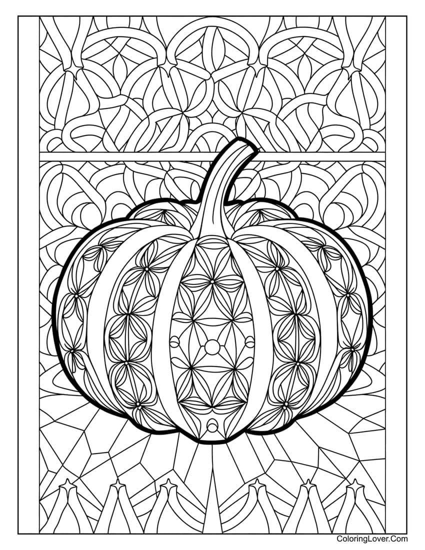 Geometric patterned pumpkin coloring page for fall