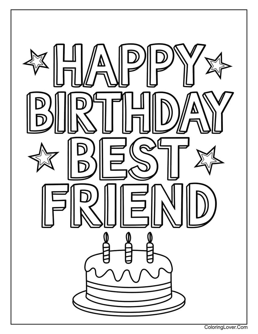 Happy birthday best friend coloring page
