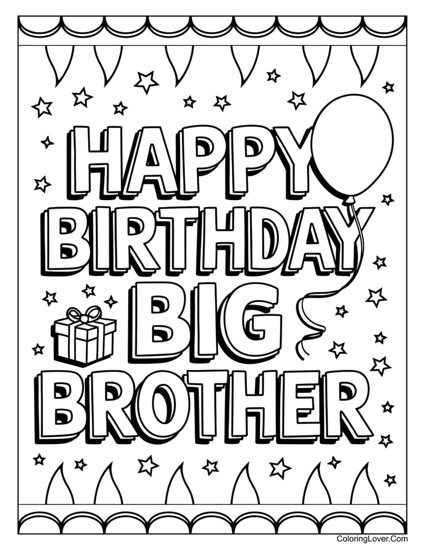 Happy birthday big brother coloring page