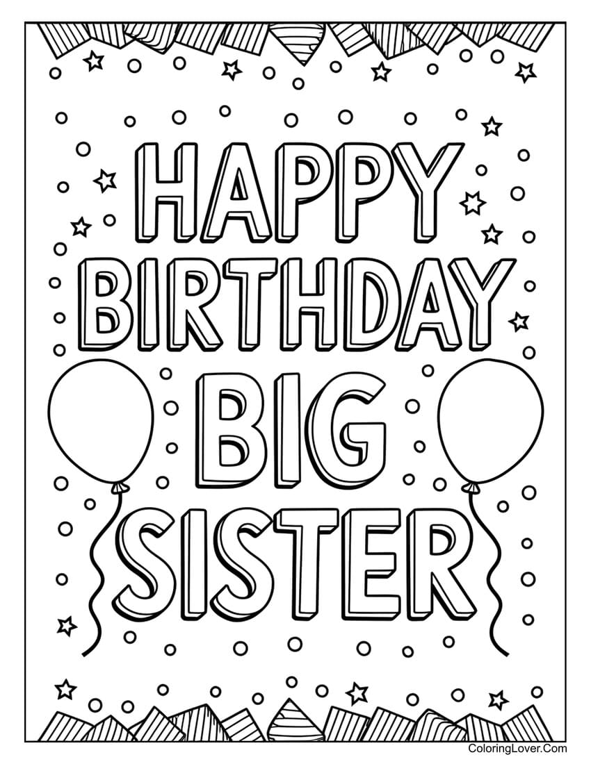 Happy birthday big sister coloring page